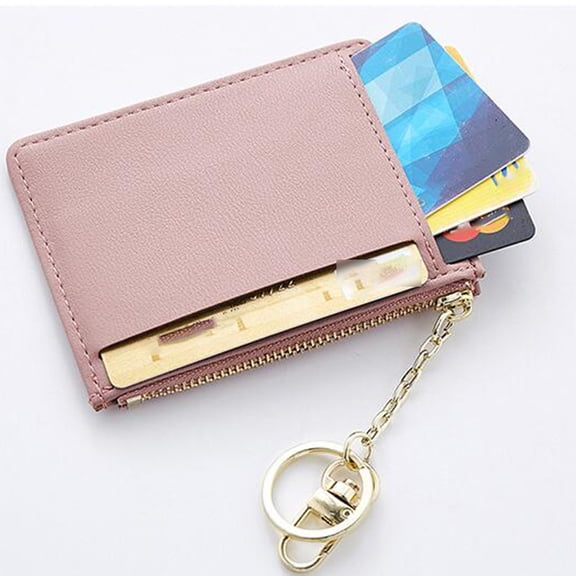 WEUVEB Wallet Pouch for Ladies Keychain Wallet PU Compact 1Pcs Card Organization Travel Pink