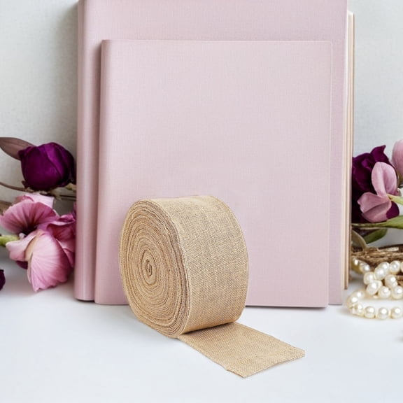 WEUVEB Khaki Burlap Wired Ribbon Natural Jute Fabric for Craft Wrapping Floral Bouquet Bow