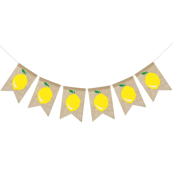 WEUVEB Yellow Burlap Banner Pull Flag with Lemon Theme for Party Decoration Indoor and Outdoor