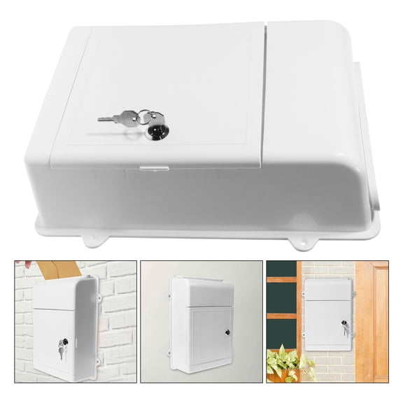 WEUVEB Wall Mount Mailbox, White, Plastic and Metal, Secure Outdoor Storage for Letters and Newspapers