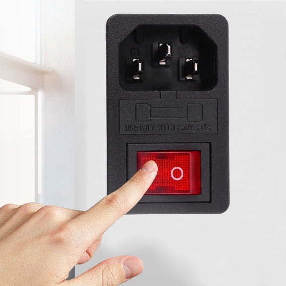 WEUVEB Male Ac Power Plug Socket 3 Pin Power Inlet with Illuminated Rocker Switch Black Nylon Copper for Home Use
