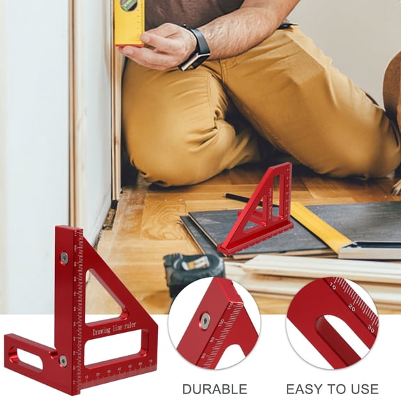 WEUVEB Red Aluminum 2-in-1 Carpenter Miter Measuring Tool Multi-Angle Ruler for Precise Woodworking