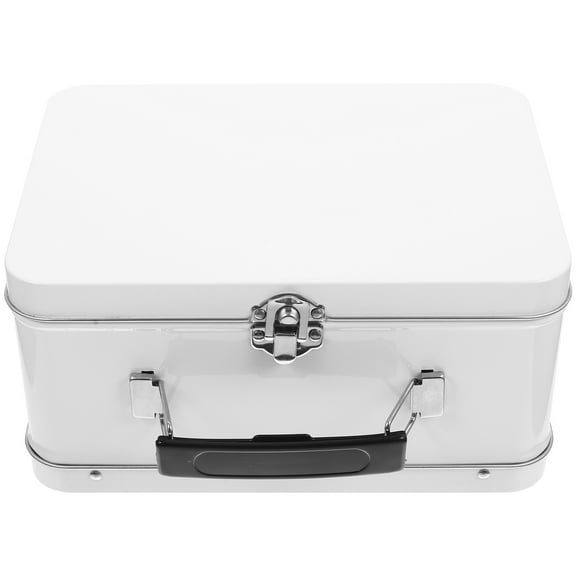 WEUVEB White Metal Lockable Desktop Organizer Box with Handle for Storage Use