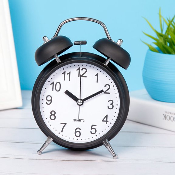 WEUVEB Metal Alarm Clock Black Desktop Round Ring Bell Clock for Time Display