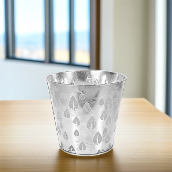 WEUVEB Metal Flower Container Grey with Carved Maple Leaf Pattern for Indoor and Outdoor Planting