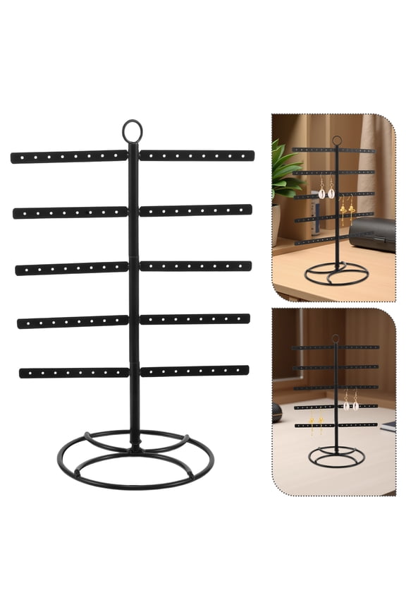 Metal Earring Display Rack Black Multi Layer Jewelry Organizer Stand with Detachable T Shape Frame