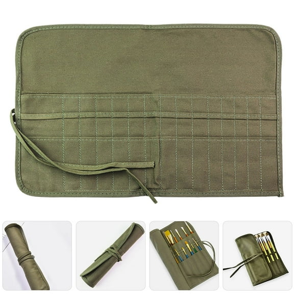 WEUVEB Multifunctional Canvas Paint Brush Carrier Green with Large Capacity and Fine Stitching