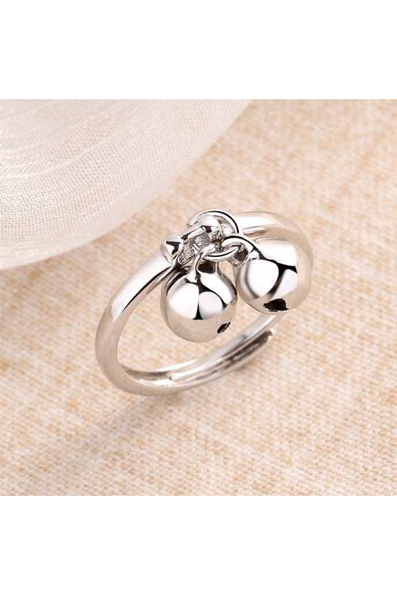 Open Ring with Cute Double Ball Bell Design Adjustable Finger Ring for Decor