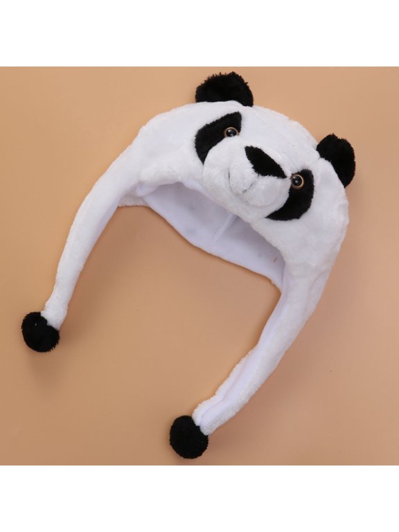 Panda Plush Animal Hat for Adults, Winter Ski Style Warm Fleece Cap, Cute Novelty Outdoor Beanie