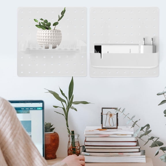 WEUVEB White Kitchen Pegboard Wall Organizer Set, Multi-Functional Storage Board for Kitchen Tools, Utensils & Accessories