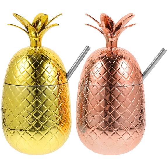 WEUVEB Pineapple Drink Cups with Reusable Straws, Colorful Designs, Ideal for Parties and Home Use, 2 Sets Included
