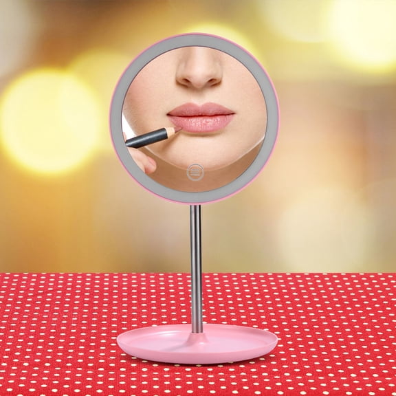 WEUVEB LED Smart Makeup Mirror Pink Chargeable Desktop Cosmetic Mirror with Adjustable Brightness