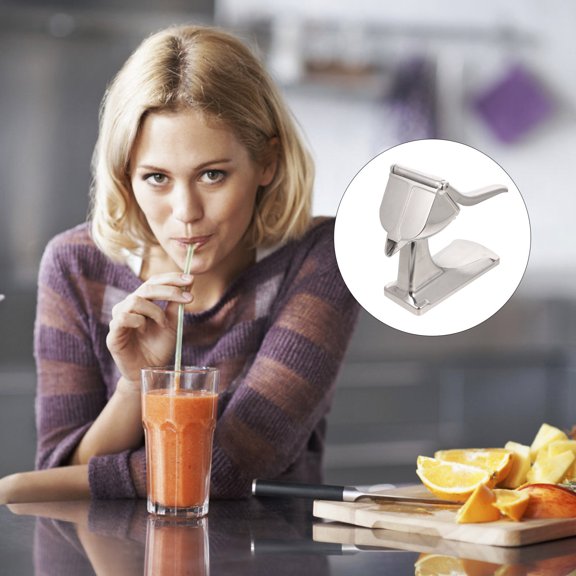 WEUVEB Plated Silver Hand Press Fruit Juicer with Stable Table Base for Convenient Home Use