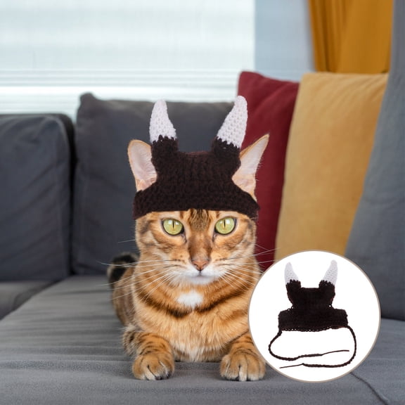 WEUVEB Plush Viking Pirate Horn Cat Hat Pet Headgear Fashionable Design for Party Decor