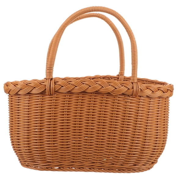 WEUVEB Hand-Woven Basket Imitation Rattan Basket Light Brown 1Pcs