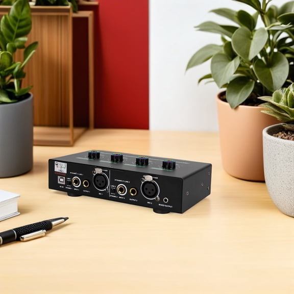 WEUVEB Portable Microphone Mixer with Dual Inputs Vocal Effects and USB Power for Live Chat and Streaming