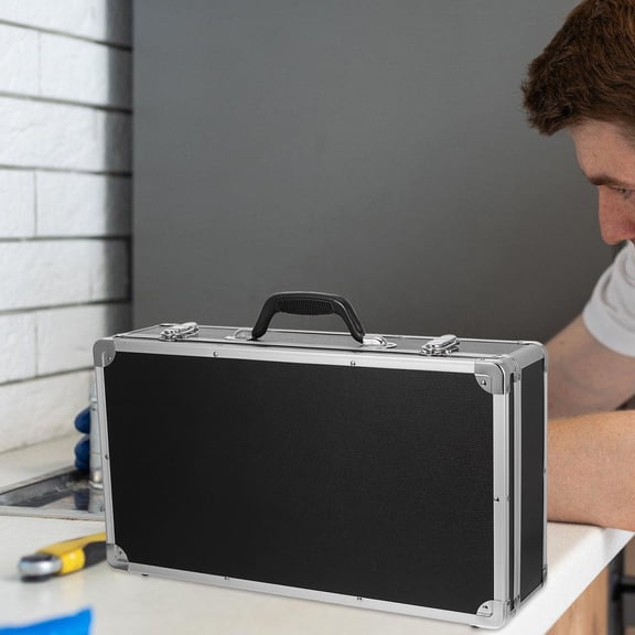 WEUVEB Black Aluminum Toolbox Portable Hard Storage Case with Foam Inserts and Non-Slip Handle