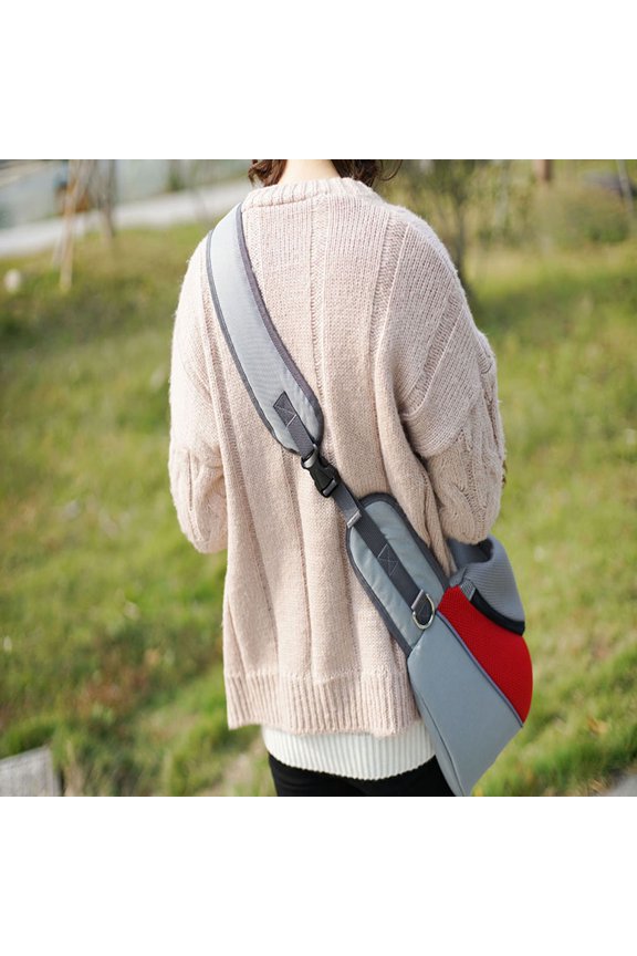 Portable Red Pet Carrier Sling Bag Air Mesh for Comfortable Travel with Adjustable Straps Size L