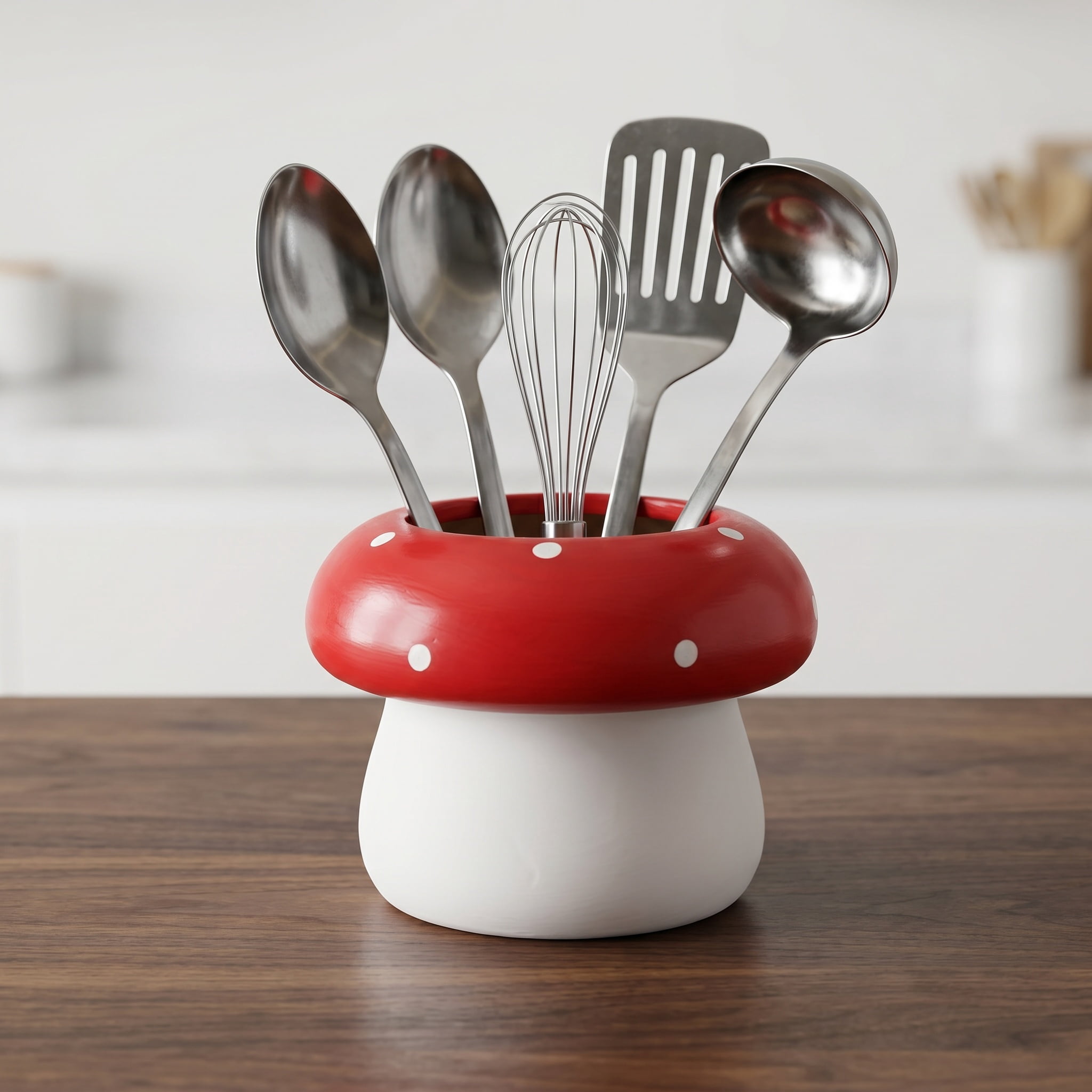 WEUVEB Red Ceramic Mushroom Utensil Crock Large Capacity for Kitchen ...
