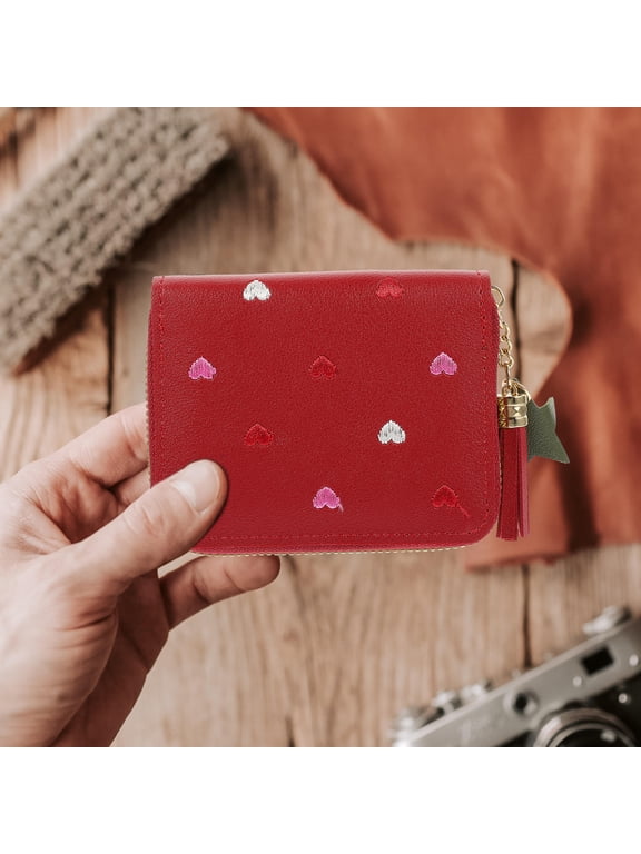 Durable Red PU Cards Holder Wallet Easy to Carry for Storage