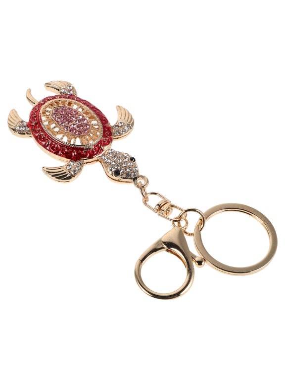 Red Sea Turtle Keychain Bag Charm with Sparkling Rhinestone Durable Alloy Accessory Decoration