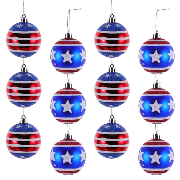 WEUVEB Red White Blue Plastic Round Hanging Ball Ornament Indoor Tree Ceiling Party Decor For Fourth Of July Independence Day Twelve Pack