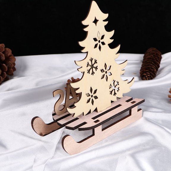 WEUVEB Reindeer Statue Wooden Sledge Shape for Office Decor Holiday Season 1 Piece