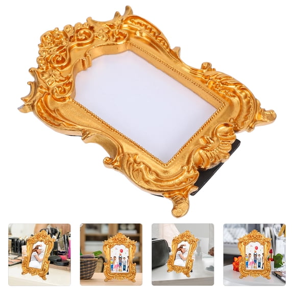 WEUVEB Decorative European Style Golden Picture Frame with Carved Design for Desktop Display