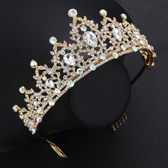 WEUVEB Rhinestone Wedding Crown Headpiece Jewelry Elegant Design for Women at Prom 1Pack