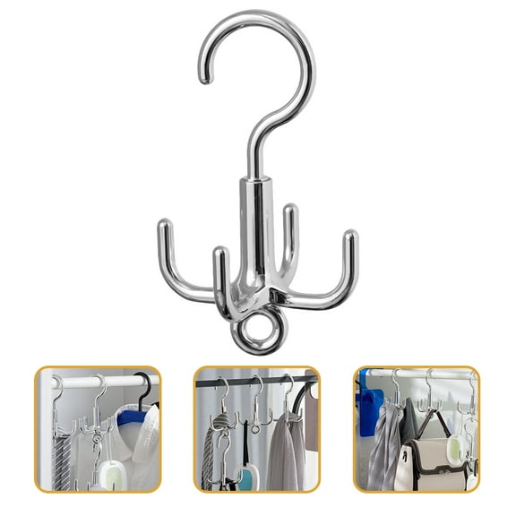 WEUVEB Silver 4 Claw Rotatable ABS Hook for Closet Storage 1Pcs
