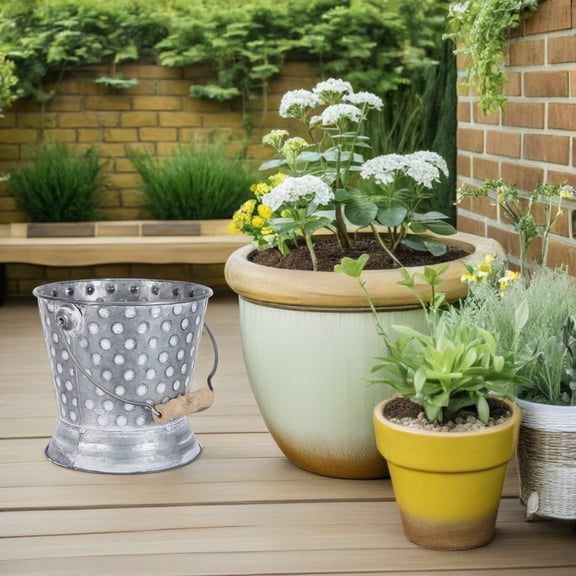 WEUVEB Galvanized Metal Bucket Grey with Handles for Home Decor and Wall Hanging Planter
