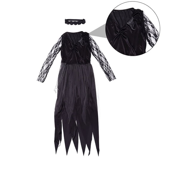 WEUVEB Scary Bride Costume for Women, Black Spandex Theme Party Dress, Cosplay Outfit, Adult Fancy Dress