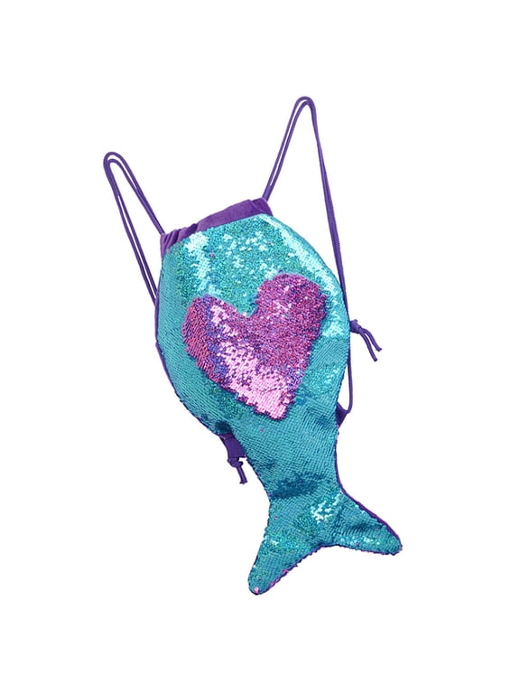 Multi Color Sequin Backpack with Drawstring Closure for Gym Storage