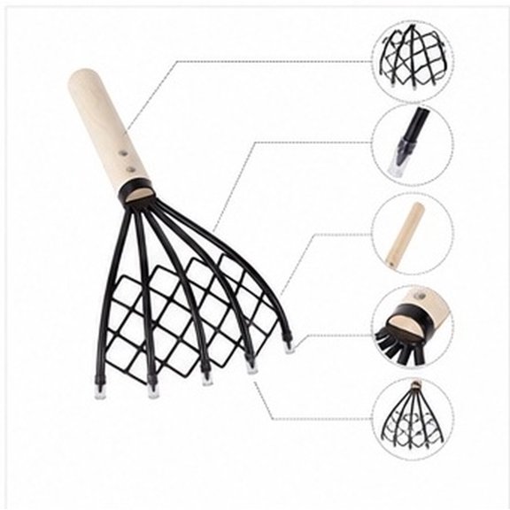 WEUVEB Sludge Scraper Style Seafood Rake with Black Net and Durable Wooden Handle for Dredging