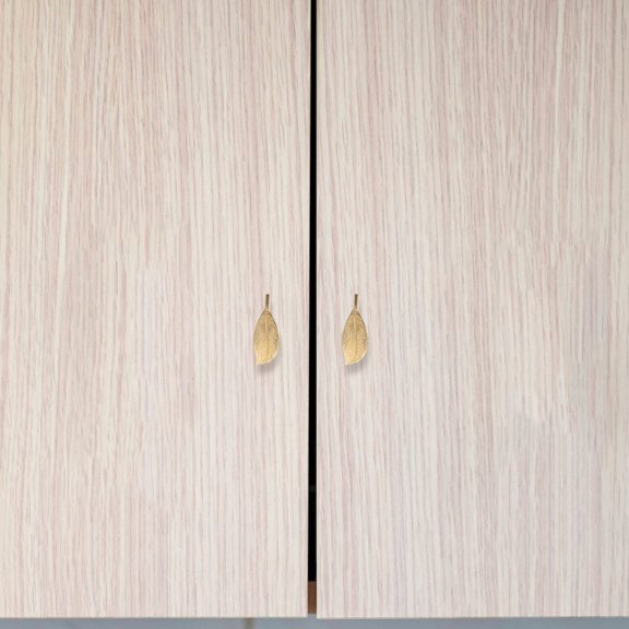 WEUVEB Solid Brass Leaf Cabinet Knobs Golden Rustic Drawer Pulls for Kitchen Dresser Wardrobe Hardware