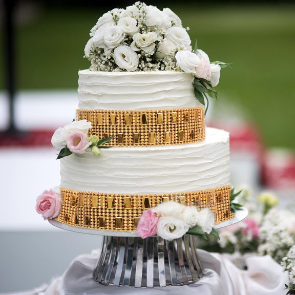 WEUVEB Sparkling Golden Rhinestone Ribbon Roll 8-Row Bling Mesh Wrap for Craft and Event Decorations