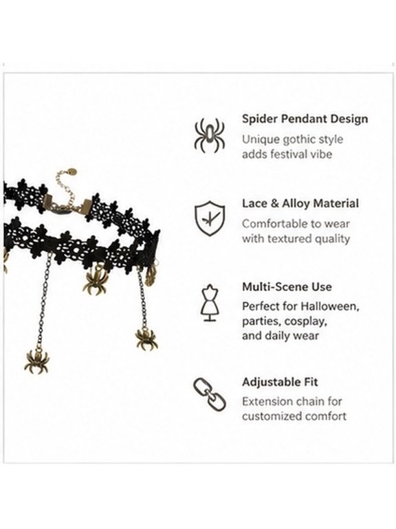 Spider Dangle Choker Necklace Black Alloy 1Pcs Costume Completion for Women