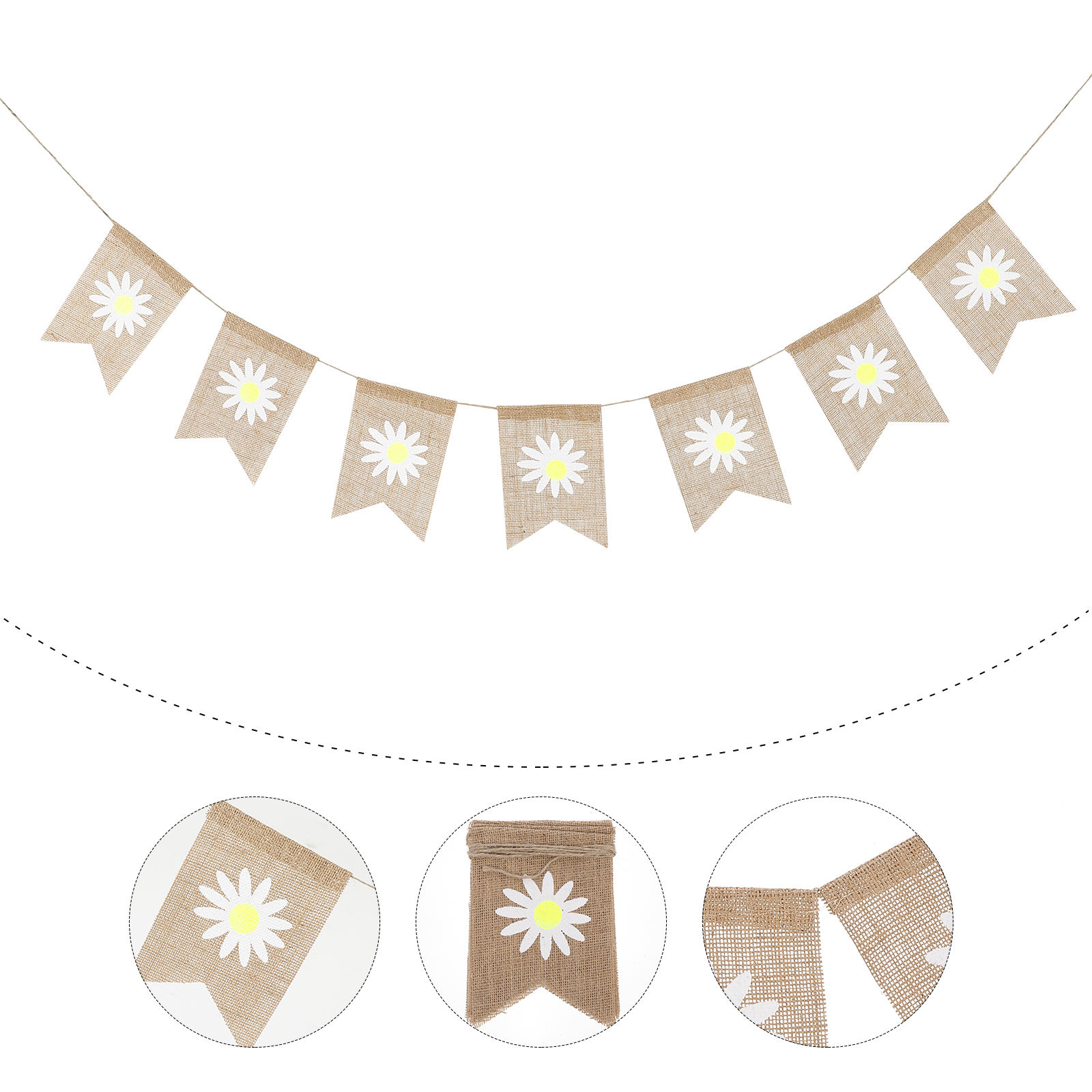WEUVEB Beige Linen Spring Banner Flower Party Garland Bunting ...