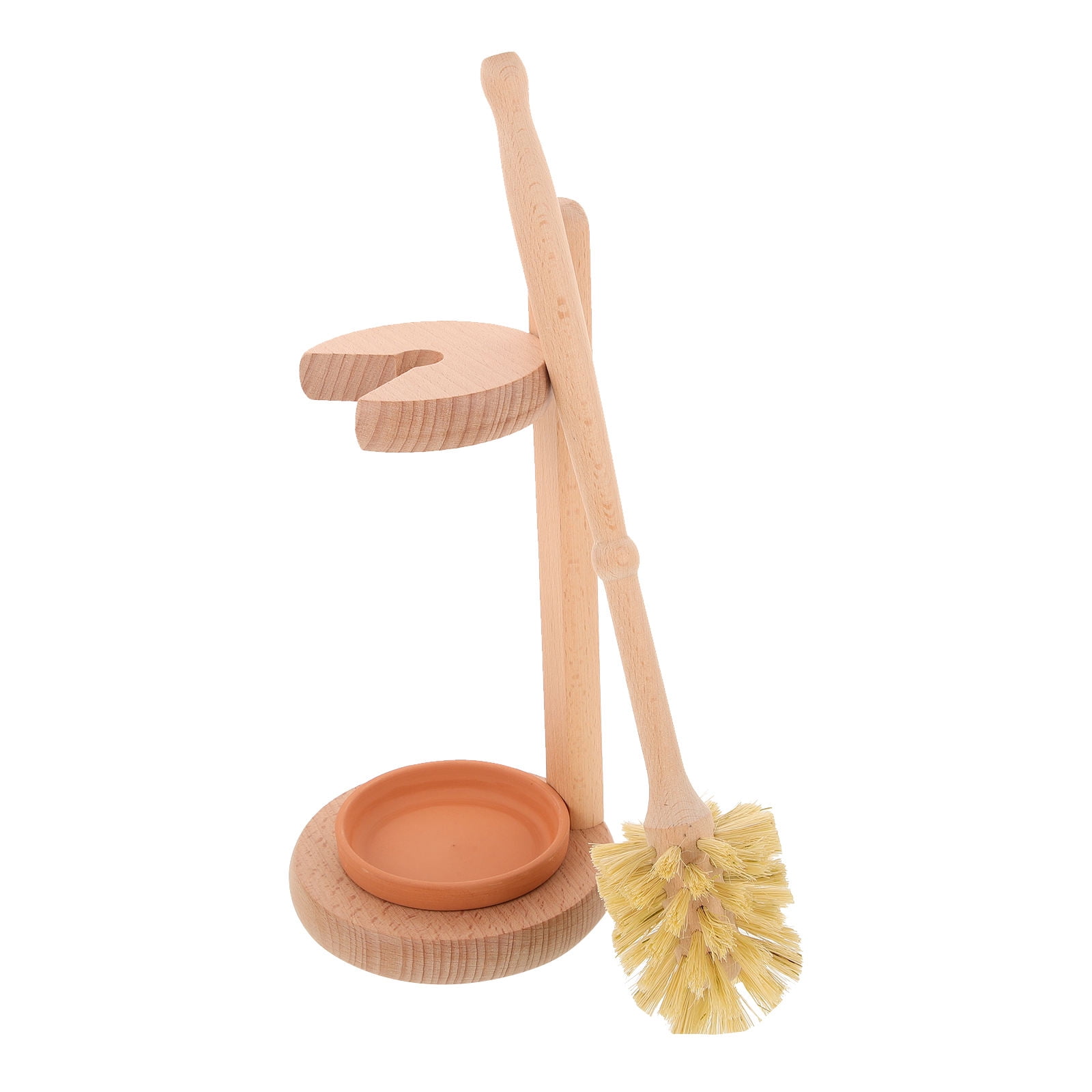 WEUVEB Toilet Brush Set with Khaki Wood Handle and Ceramic Holder, Bathroom Cleaning Tool for Easy Toilet Maintenance