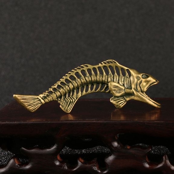 WEUVEB Brass Fish Bone Desktop Ornament Antique Golden Office Decor