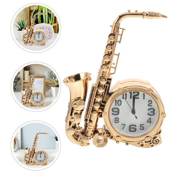 WEUVEB Vintage Saxophone Table Clock Golden Antique Home Office Decor