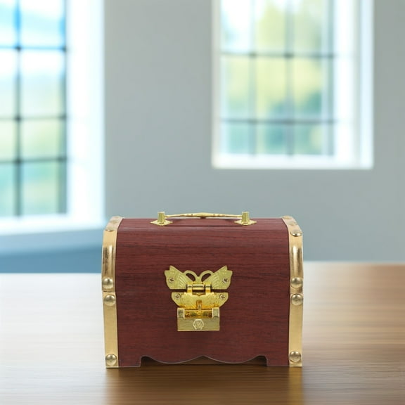 WEUVEB Practical Vintage Wooden Coin Bank Storage Box with Creative Lock Brown Home Decor
