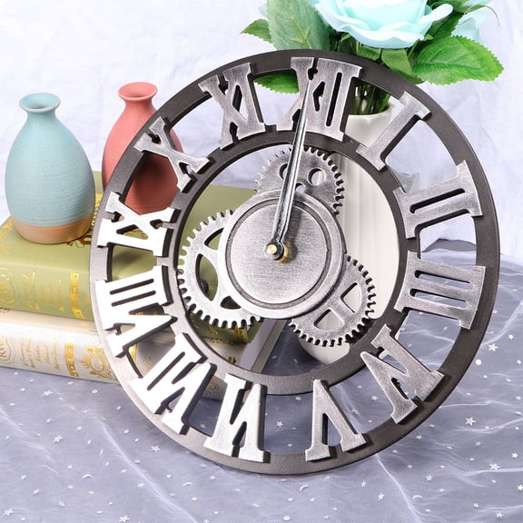 WEUVEB Mechanical Gear Wall Clock Silver Metal Timekeeping Wall Decor 1Pack