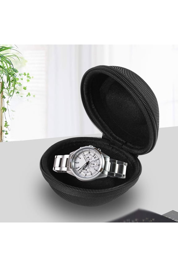 Black Portable Watch Box with Soft Interior Zipper Closure for Secure Watch Storage