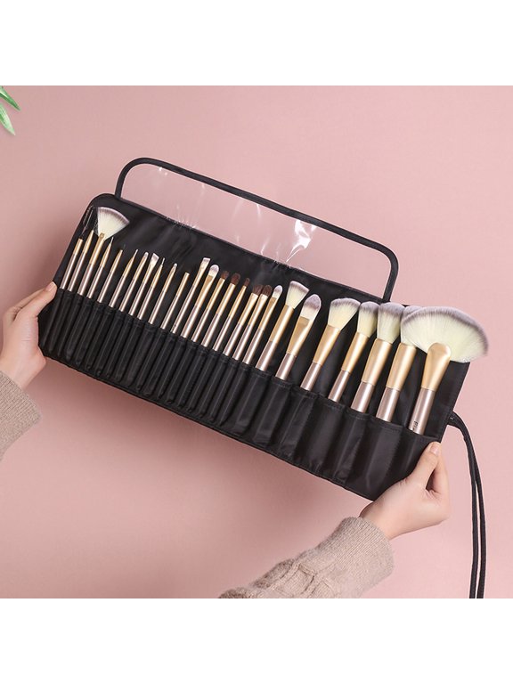 Waterproof Black Makeup Brush Roll Up Case Nylon Cosmetic Brush Bag for Easy Storage