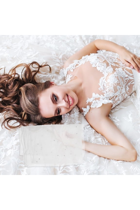 White Bridal Shawl with Mesh Design Soft Nylon Shoulder Wrap for Wedding Dresses