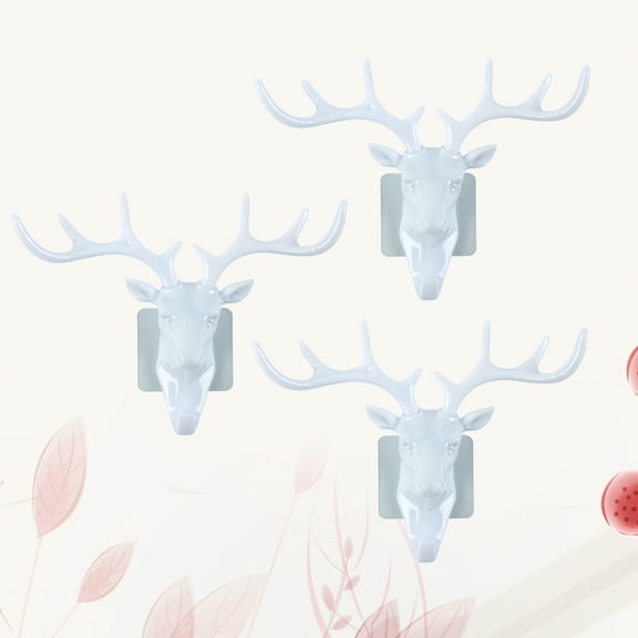 WEUVEB White Deer Wall Hook for Hanging Use with Removable Antlers Plastic Decorative Coat Key Organizer 3Pcs