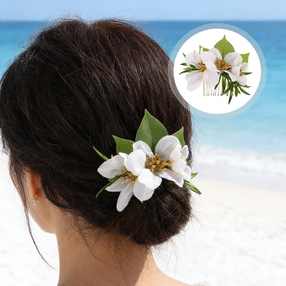 WEUVEB White Floral Hair Comb for Bridesmaid with Artificial Flowers Elegant Beach Wedding Accessory