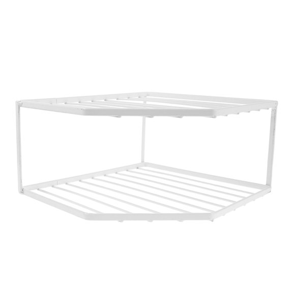 WEUVEB Double Layer White Kitchen Counter Corner Shelf for Pot and Pan Organization