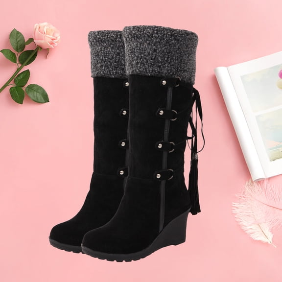 WEUVEB Women Black Boots Fashion Slipsole Warmth Non-Slip Autumn and Winter Wearing 1 Pair